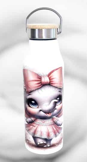 Thermoflasche mit Bambusdeckel und Elefant