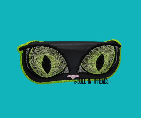 Cat's Eye Glasses Case - Embroidered Feline Eyes Design