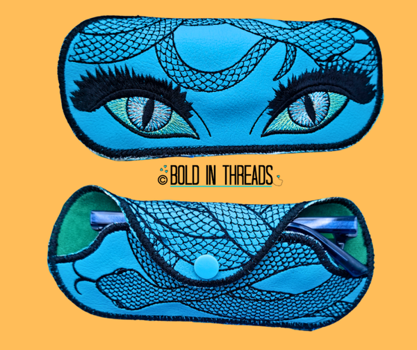 Medusa Glasses Case - Embroidered Snake & Eyes Design.