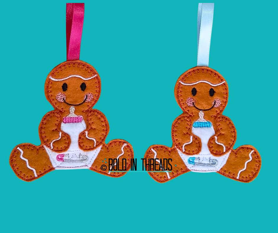 New Baby Gingerbread Hanging Decoration - Pink or Blue