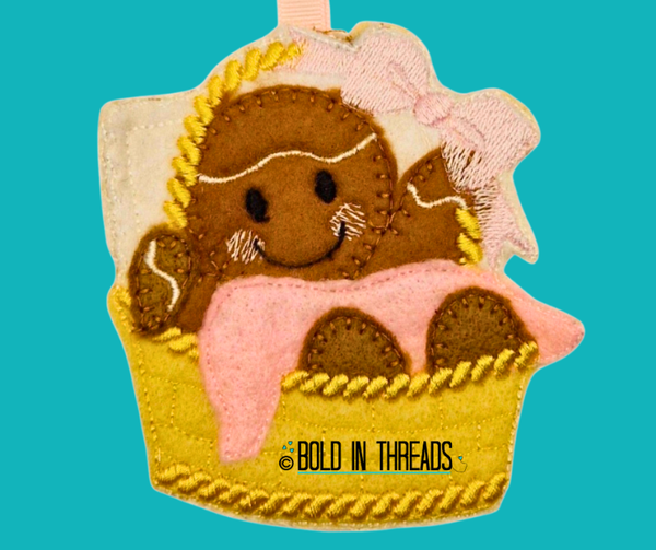 Baby Basket Gingerbread Hanging Decoration - Pink or Blue