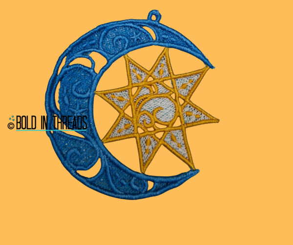 Celestial Whispers - Moon & Star Lace Decoration