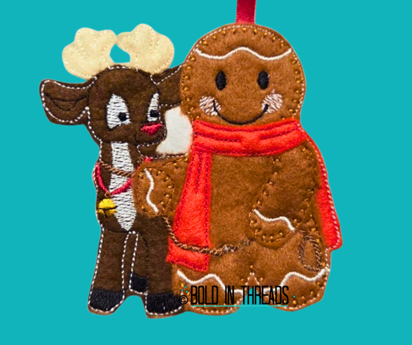 Gingerbread Decoration with Reindeer - Festive Christmas Friends.