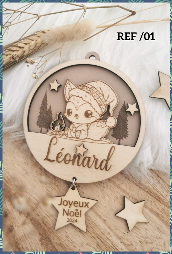 Boule de Noël bois personnalisée