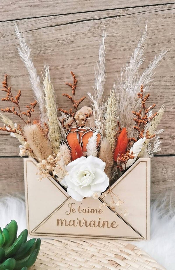 🌸 Enveloppe de fleurs séchées en bois