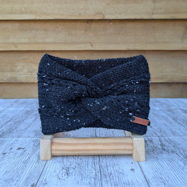 Black Tweed Knitted Headband Ear warmer