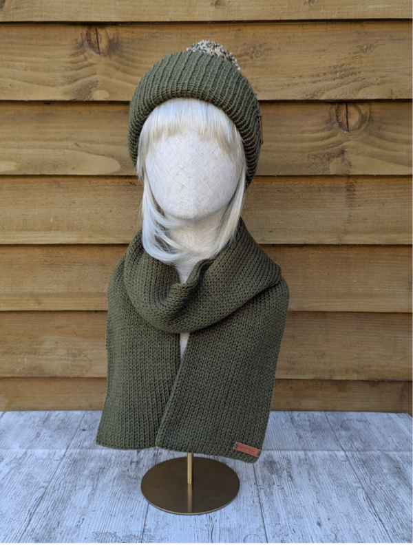 Khaki Green Knitted Hat and Scarf