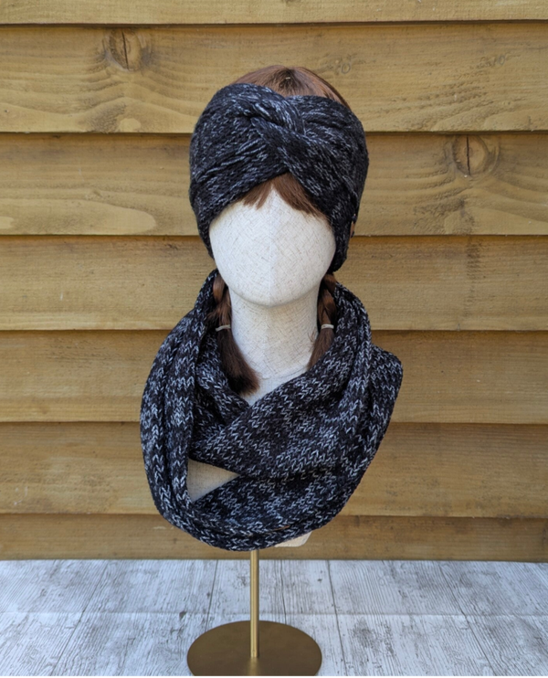 Denim Black Knitted Ear Warmer and Snood