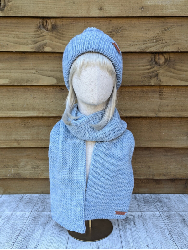 Sky Blue Knitted Hat and Scarf