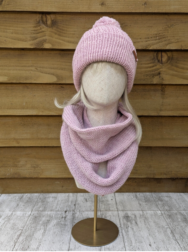 Baby Pink Knitted Hat and Snood