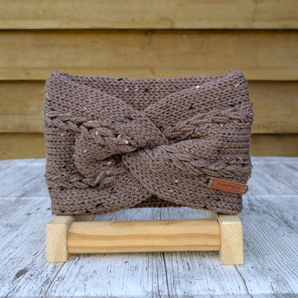 Brown Tweed Knitted Headband Ear warmer