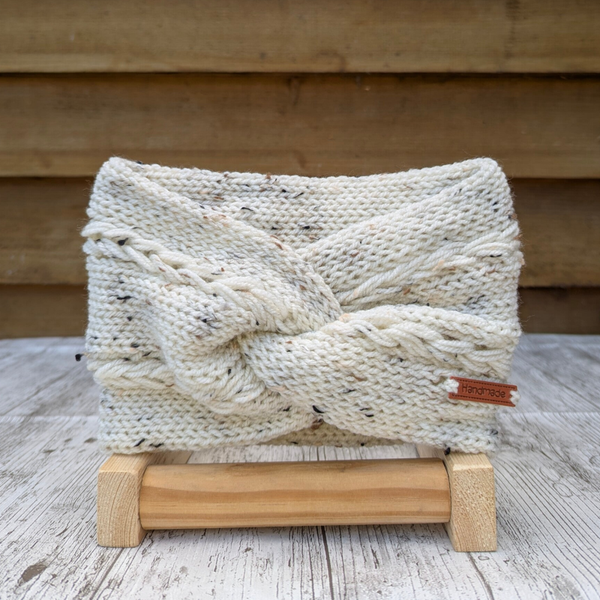Cream Tweed Knitted Headband Ear warmer