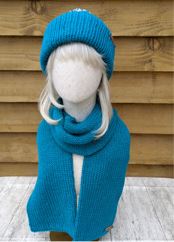 Turquoise Knitted Hat and Scarf