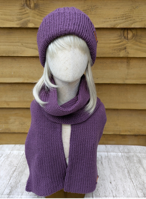 Plum Knitted Hat and Scarf