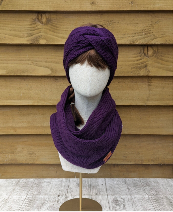 Purple Knitted Ear Warmer and Snood