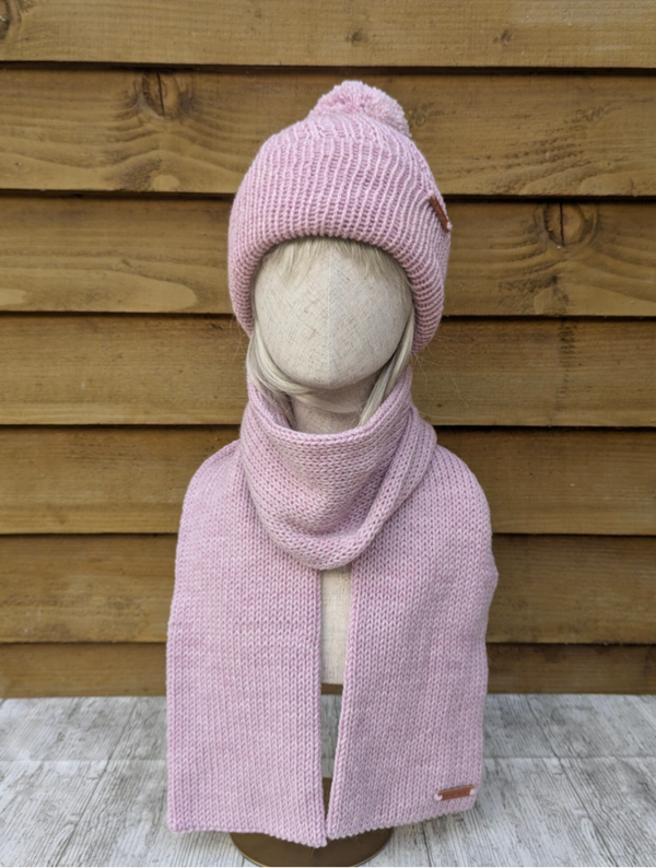 Baby Pink Knitted Hat and Scarf