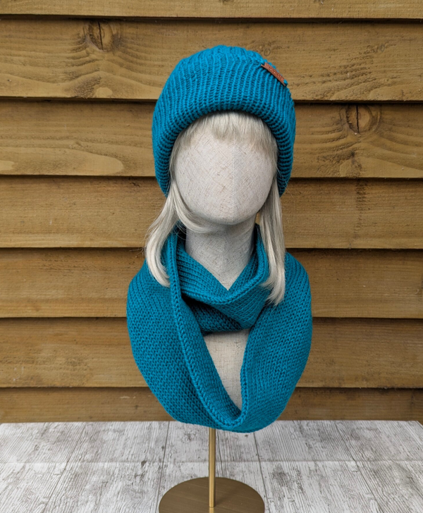 Turquoise Knitted Hat and Snood