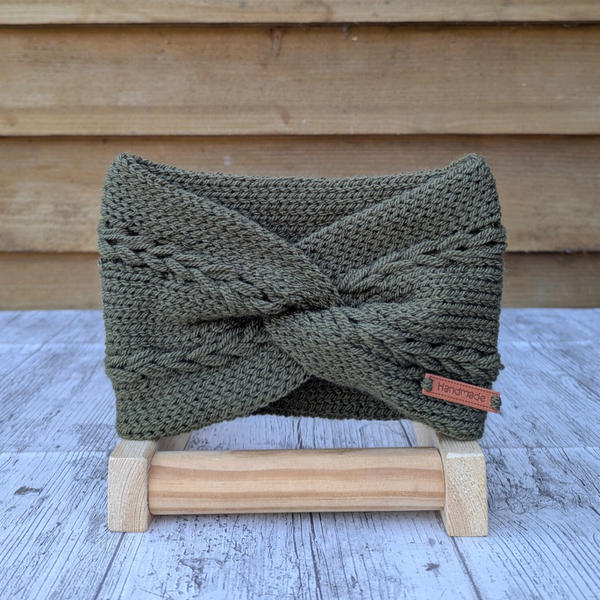Khaki Green Knitted Headband Ear warmer