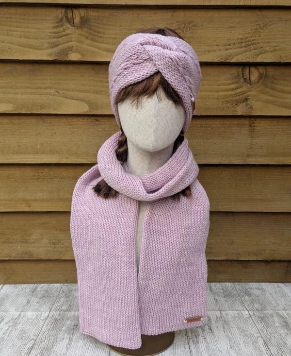 Baby Pink Knitted Ear Warmer and Scarf