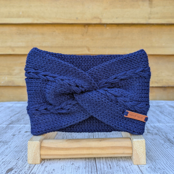 Navy Blue Knitted Headband Ear warmer