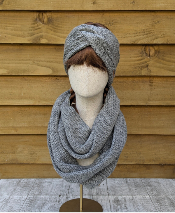 Marble Grey Knitted Ear Warmer and Snood