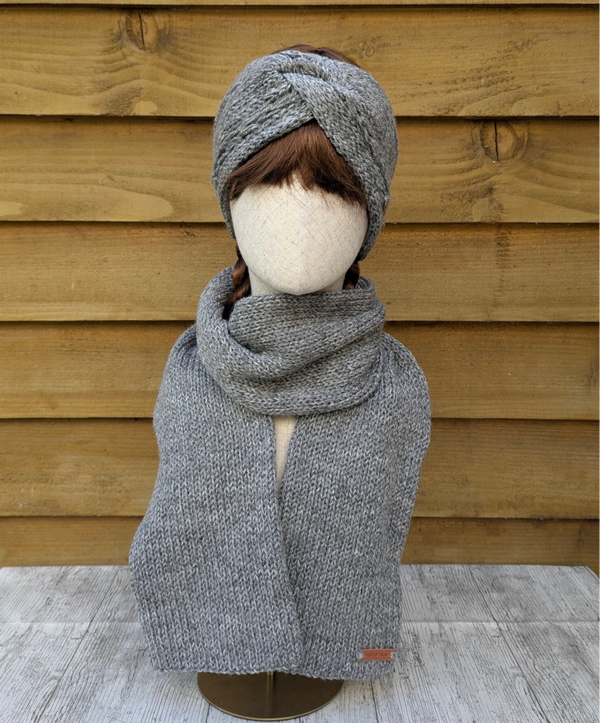 Marble Grey Knitted Ear Warmer and Scarf