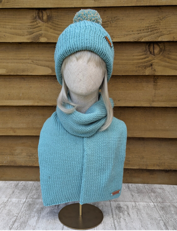 Duck Egg Blue Knitted Hat and Scarf