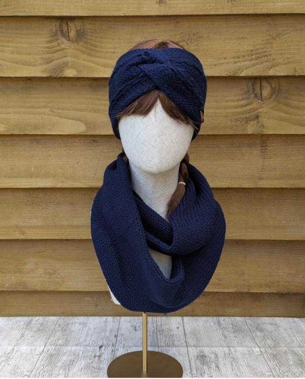 Navy Blue Knitted Ear Warmer and Snood