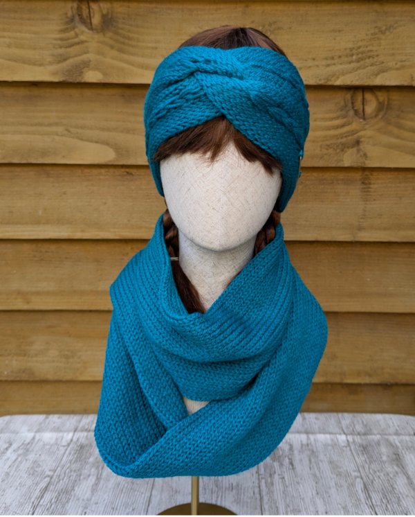 Turquoise Knitted Ear Warmer and Snood
