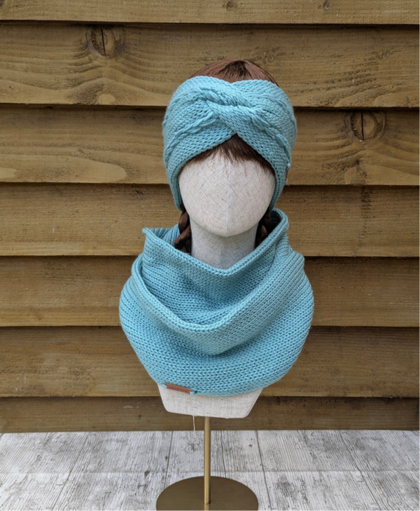 Duck Egg Blue Knitted Ear Warmer and Snood