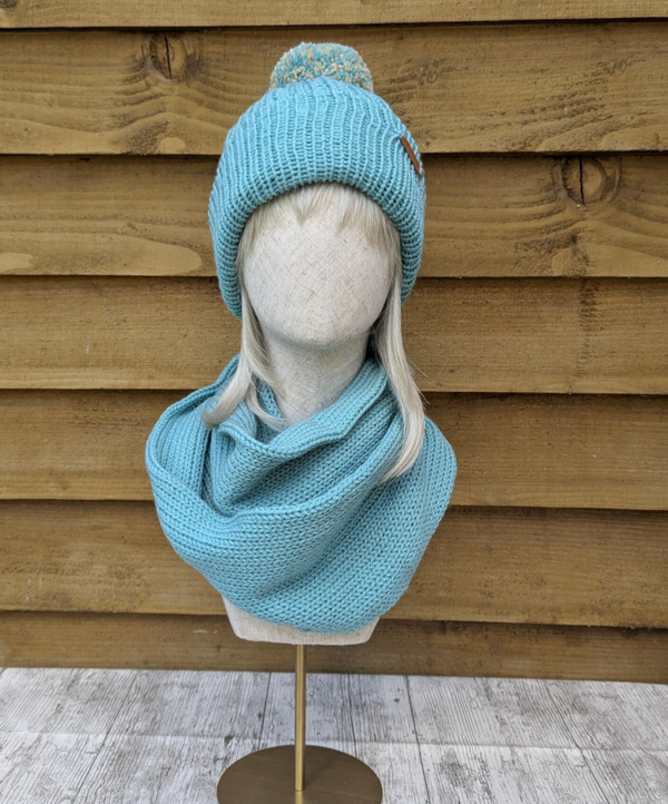 Duck Egg Blue Knitted Hat and Snood