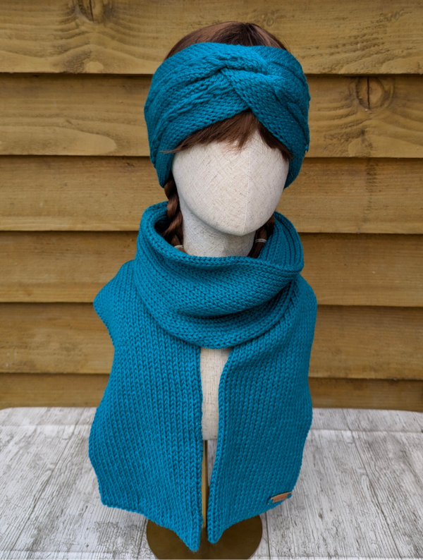 Turquoise Knitted Ear Warmer and Scarf