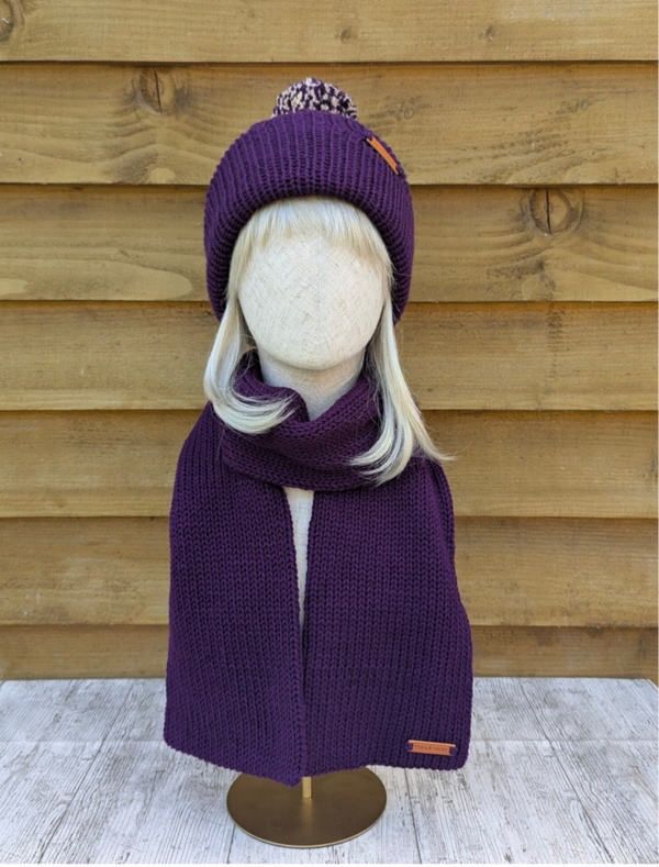 Purple Knitted Hat and Scarf