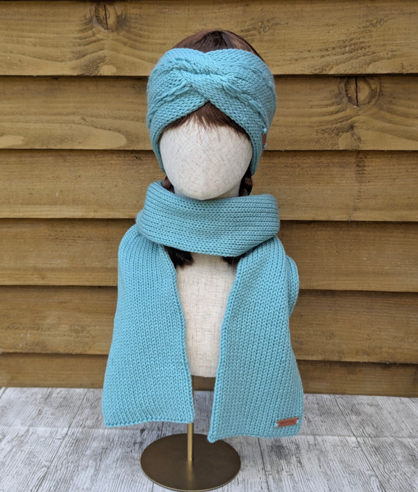 Duck Egg Blue Knitted Ear Warmer and Scarf