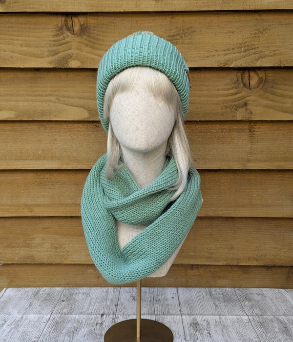 Sage Green Knitted Hat and Snood
