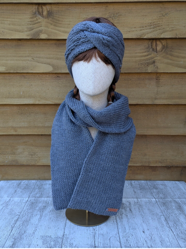 Granite Grey Knitted Ear Warmer and Scarf
