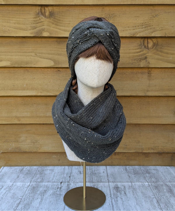 Forest Tweed Knitted Ear Warmer and Snood