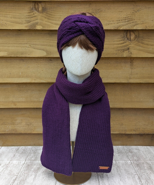 Purple Knitted Ear Warmer and Scarf