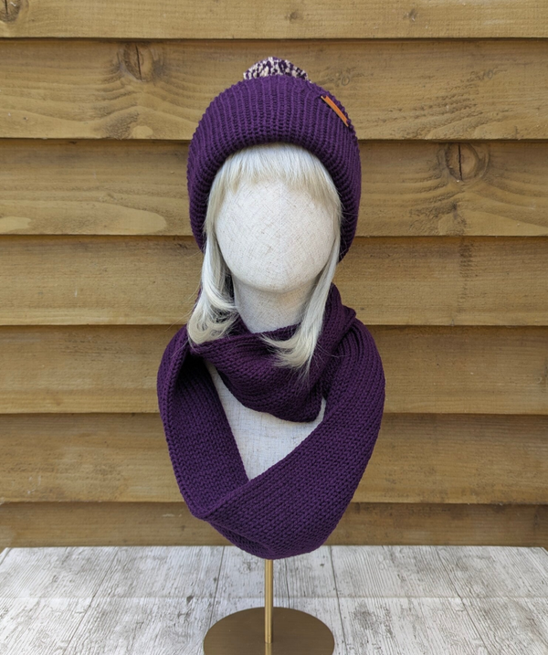 Purple Knitted Hat and Snood