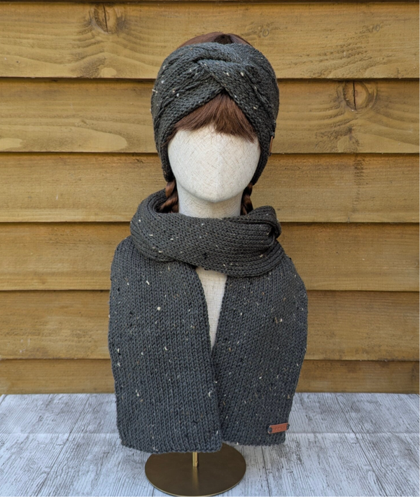 Forest Tweed Knitted Ear Warmer and Scarf