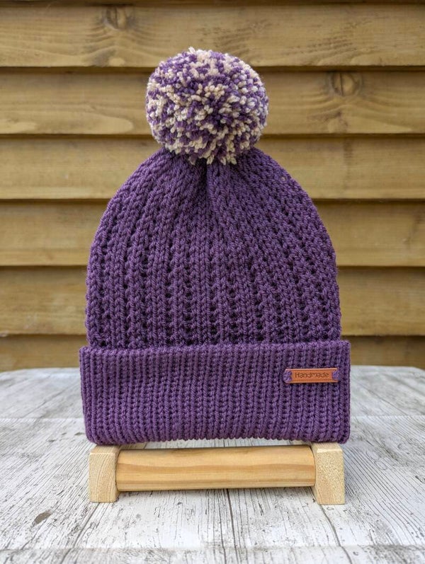 Plum Knitted Hat With Pom Pom