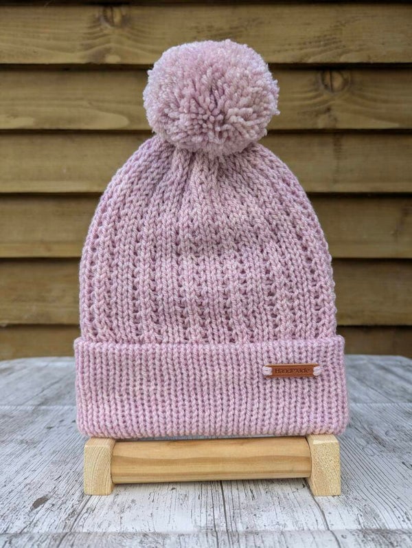 Baby Pink Knitted Hat With Pom Pom