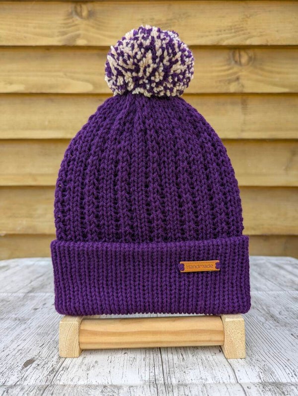 Purple Knitted Hat With Pom Pom