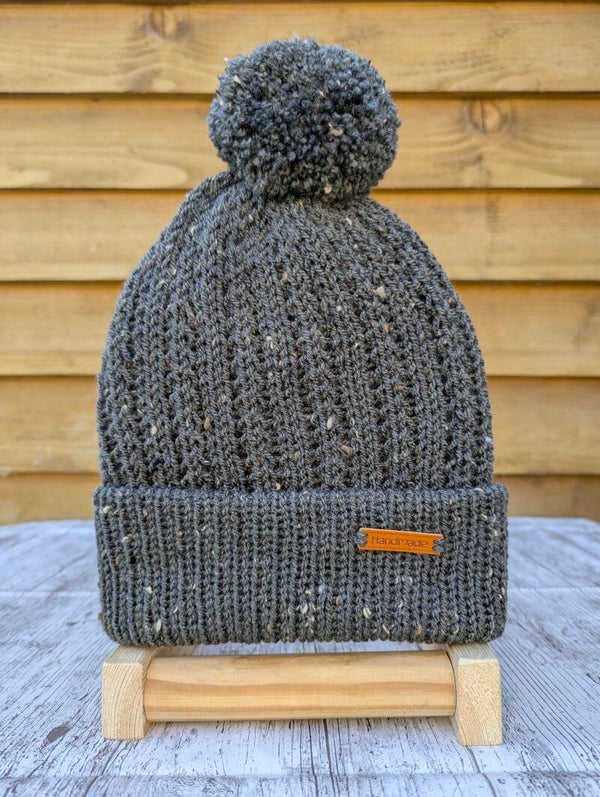 Forest Tweed Knitted Hat With Pom Pom