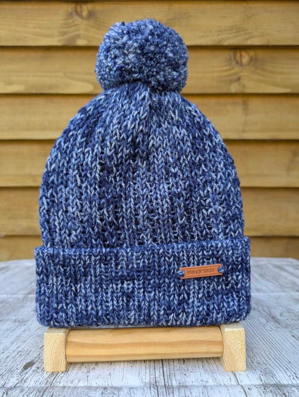 Denim Blue Knitted Hat With Pom Pom