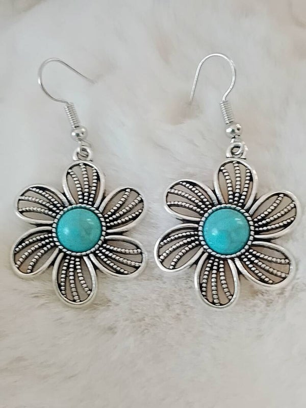 Modeschmuck Retro Blumenohrhaken Türkis