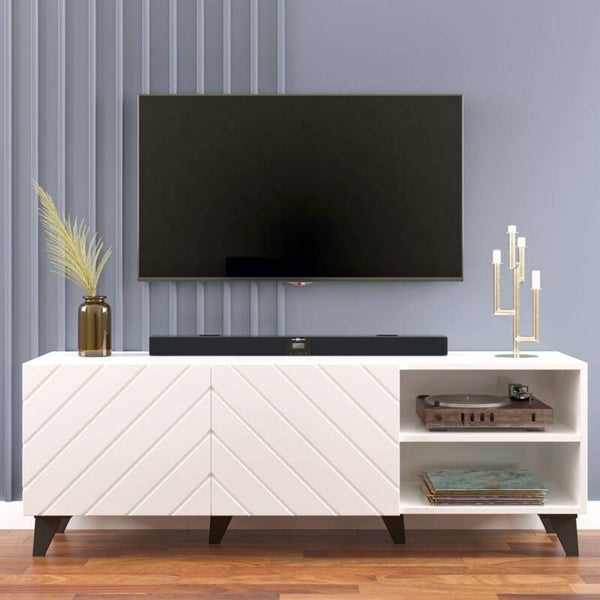 MUEBLE DE TV CON 2 PUERTAS 150CMS BLANCO BRILLO