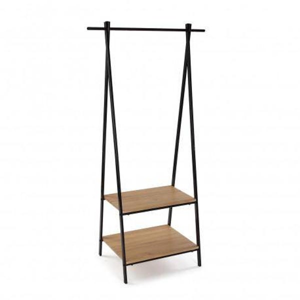 PERCHERO METAL NEGRO CON BALDAS DE MADERA