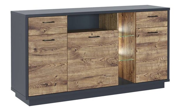 APARADOR CON LUCES LED 170CM 3 PUERTAS 2 CAJONES GRÁFITO-ROBLE