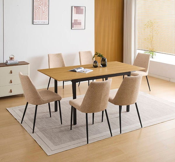 MESA EXTENSIBLE 140/180X90+6 SILLAS BEIGE O GRIS PATAS NEGRAS